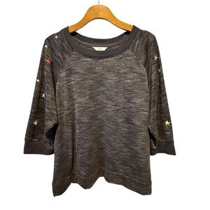 Secret Treasures Charcoal Raglan Style Star Embroidered 3/4 Sleeve Top NWOT